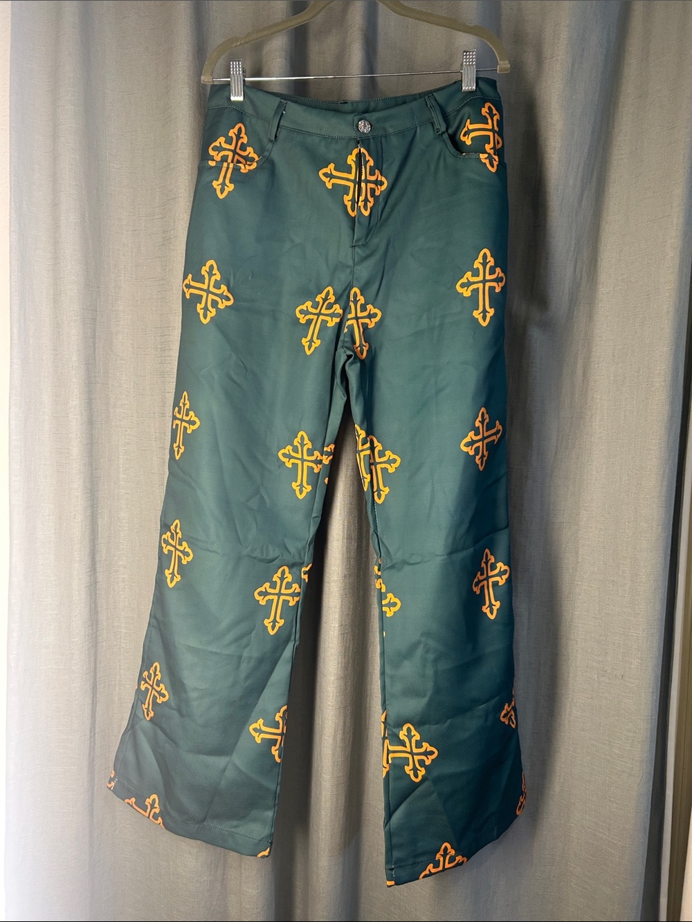 Source Unknown dark green Chino Pants with orange Cross Prints